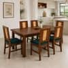 Globally Indian Fleur Solid Sheesham Wood 6 Seater Dining Table Set 6 Chairs Teal Blue