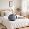 Knotty Combed Cotton Knitted Decorative Misty Blue Knot Pillow 7 x 7 Inches