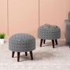 Quad Jacquard Wooden Ottoman in Blue Color Set of 2
