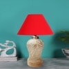 Devansh Conical  Red Cotton Shade  Lamp With  Wood & Mosaicglass Base For Decoration /Office/Home/Gifting/Study For Decoration /Office/Home/Gifting/Study -(10X10X14.5) Inches -