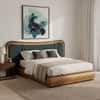 Elowen Softline Queen Size Bed in velvet With Oak wood Frame & Hydraulic Storage