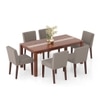 Atlas Crest Storage Solid Wood 6 Seater Dining Table With 6 Ludo Dining Chairs (Finish : Honey, Chair Colour : Shitake Beige)