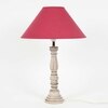 Hatton hand crafted Solid wood distress white finish table lamp With Maroon Cotton Shade