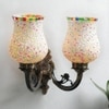 Gus Antique Metal Double Wall Mounted Lamp with Multicolor Mosaic Glass