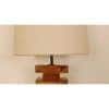 Libra Brown Wooden Table Lamp with White Fabric Lampshade