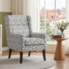 Joan Printed Canvas Geometry Fabric Wing Chair in White Colour