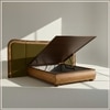 Elowen Softline Queen Size Bed in velvet With Oak wood Frame & Hydraulic Storage