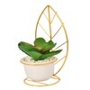 Green Leafy Artificial Plant With White And Gold Ceramic Pot