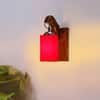 Devansh Solid Wood Electric Wall Light in Brown Colour with Red Shade Count of 1 Light