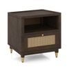 Fiji Solid Wood and Cane Bedside Table in Dark Chestnut Finish