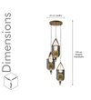 Duo Integrated 3-Light Led Ceiling Pendant In Brass Finish Metal And Brown Leather With Gray Glass Shades