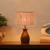 Devansh Beige Jute Table Lamp With  Wood Natural Base (7X13 Inches)-9