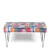 Velas Sheesham Wood Mid-Century 2 Seater Dining Bench with Metal Legs and Fruit Print Blue