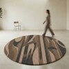 Handmade Round Wool Rug Modern Abstract Brown Charcoal 5 Feet Carpet