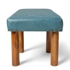 Asteria Solid Wood 2 Seater Bench In Textured Cyan Blue Jackard Fabric