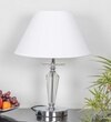 Viso Chrome Finish Metal And Clear Crystal Glass Table Lamp With White Cotton Shade