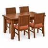 Globally Indian Trikona Solid Sheesham Wood 4 Seater Dining Table Set 4 Chairs Terracotta Orange