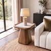 Lazo Solid Wood And Banswara Marble Side Table In Amber Walnut Finish
