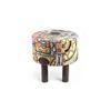 Morgan Solid Wood Pouf Stool in Multicolour Patch Kantha Fabric