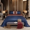 Stoa Paris 300TC UltrSatin King Size Bedsheet with 2 Pillow Covers Satin King Navy Blue Caramel