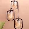 Eliante Hanging Lights, Champaign Glass Shade, Mild Steel And Wood, 3 Bulbs