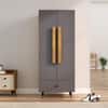 Hexa Red Wooden 2 Door Wardrobe with Drawer and Hanging Space in Giant Wood and Slate Grey Colour