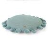 Pom Pom Dull Blue Cotton Knitted Decorative Cushion Cover 16 Inches Dia