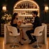 Doe Buck Adjustable Upholstered Bar Stool in Beige Colour with Chrome Base