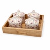 Ceramic Floral Jars with Lids and Wooden Tray Pink Floral Pattern Set of 4 Handcrafted