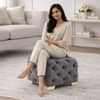 Doe Buck Damira Upholstered Velvet Tufted Ottoman in Grey Colour with Gold Base