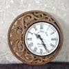 Wall Clock Brown Golden Coloured Moon Like Designer Carving