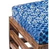 Houston Sheesham Wood Mid-Century Set of 2 Stools in Indigo Patchwork Kantha, Teak Finish