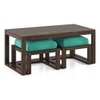 Avril Rectangular Solid Wood Coffee Table With Seats In Mango Walnut Finish and in Lagoon Green Fabric
