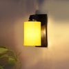 Devansh Solid Wood Electric Wall Light in Brown Colour with Yellow Shade Count of 1 Light
