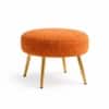 Doe Buck Luna Boucle Round Ottoman Stool in Orange Colour with Gold Metal Legs