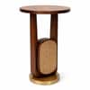 Elegant Mid Modern Cane Accent Side Table with Brass Finish Base