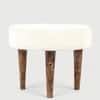 Nayla Soild Wood Stool with White Fabric upholestery & Teak Finish Legs