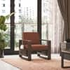 Moreno 1 Seater Solid Wood Sofa in Danish Walnut Finish and Terracotta Stripe Fabric