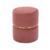Doe Buck Gracy Velvet Round Ottoman in Pink Colour with Gold Band