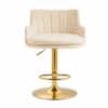 Doe Buck Oliver Adjustable Velvet Bar Stool in Beige Colour with Gold Base