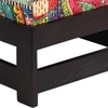 Amber Sheesham Wood Bohemian Set of 2 Stools in Israel Print Patchwork Kantha, Dark Mahogany Finish