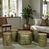 Vintage Hammered Metal Coffee Table with 4 Stools in Gold Finish Set of 5
