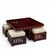 Palladio Sheesham Wood Accent Coffee Table Set With 4 Stools In Honey Finish