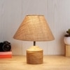 Joanne Beige Natural Fiber Shade Table Lamp with Natural Wooden Base