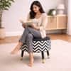 Doe Buck Zik Zak Chevron Printed Ottoman Stool in Black and White Colour with Gold Tipped Legs