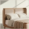 Valerio Duo-Panel Luxe Queen Size Bed in Off- White colour Velvet with Oak wood Frame