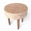Nayla Sheesham Wood Contemporary Set of 2 Stools in Beige Sparkle Velvet, Teak Finish
