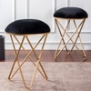 Classic Velvet Cross Metallic Stool in Black Color Set of 2