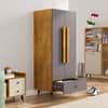 Hexa Red Wooden 2 Door Wardrobe with Drawer and Hanging Space in Giant Wood and Slate Grey Colour