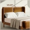 Valerio Duo-Panel Luxe King Size Bed in Mustard colour Velvet with Oak wood Frame